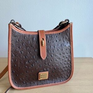 Dooney & Bourke Leather Ostrich Tmoro Brown Crossbody Messenger Purse Bag